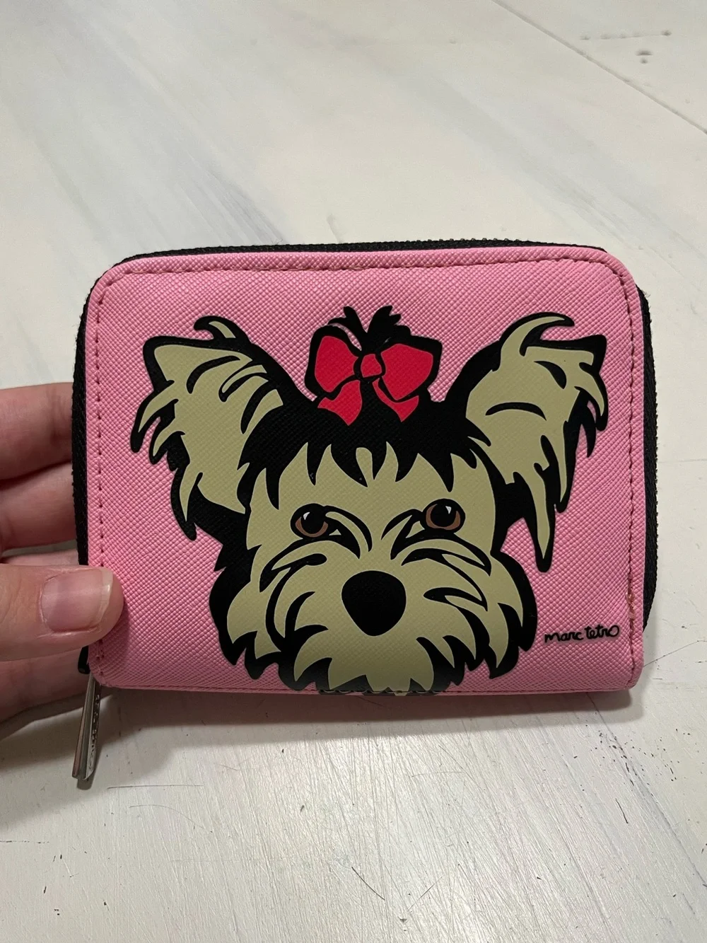 Marc Tetro Yorkie Terrier Small Mini Zip Around Wallet Card Holder Faux Leather